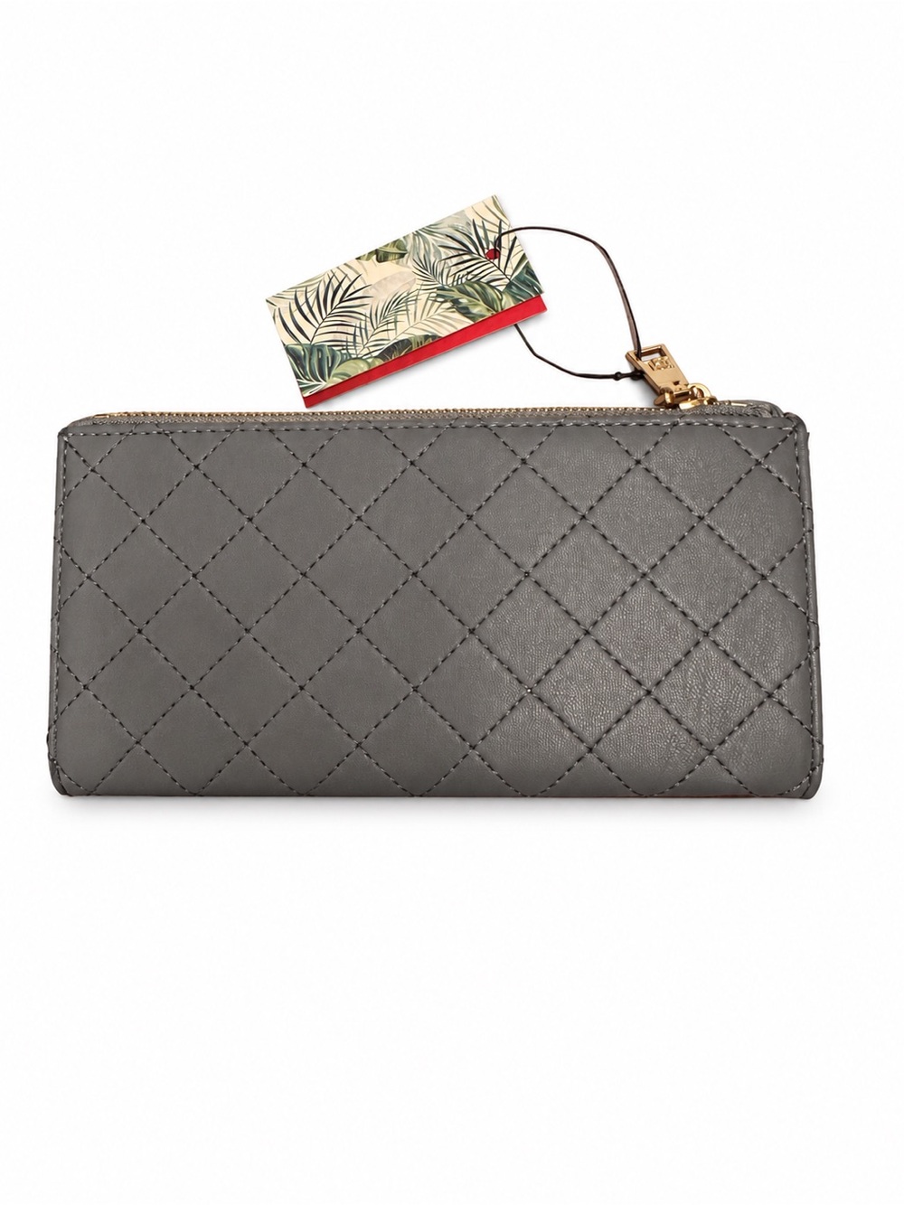 Badgley Mischka Gray Quilted Vegan Leather Long Card Wallet NWT Flaw - Picture 4 of 7